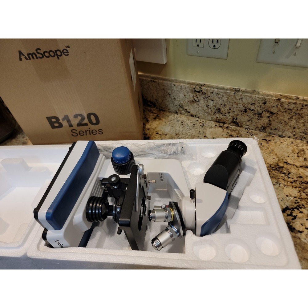 AmScope B120C 40X-2500X LED Binocular Compound Microscope 3D 2-Layer Mechanical
